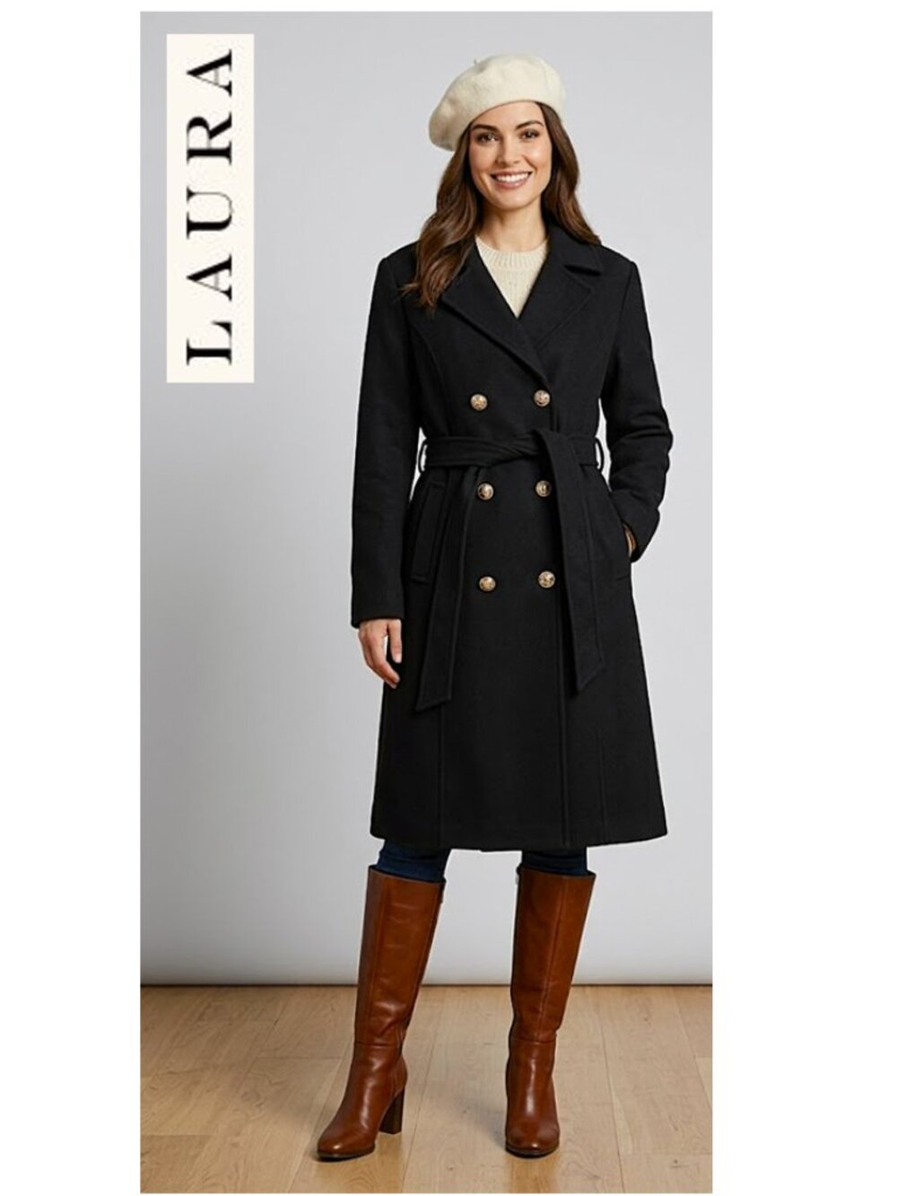 LAURA - Double-Breasted Wool-Blend Coat
